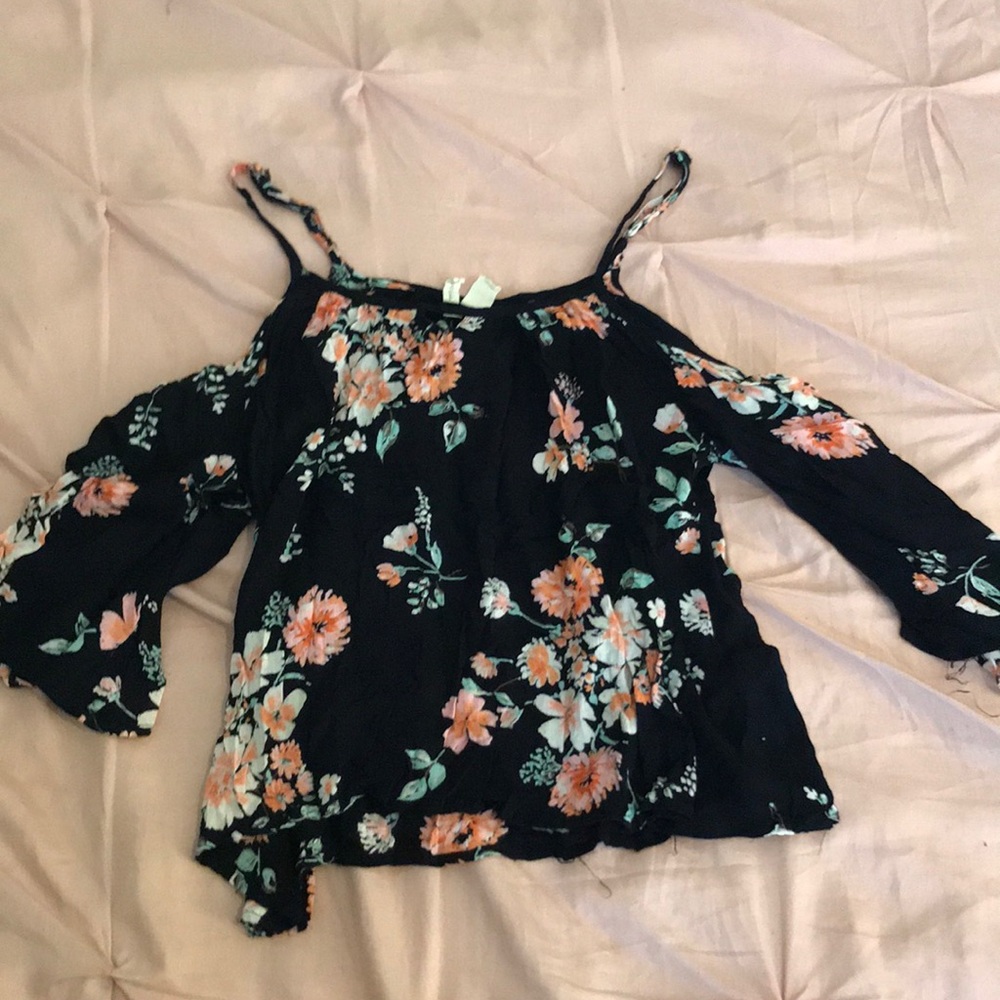 Floral open shoulder top